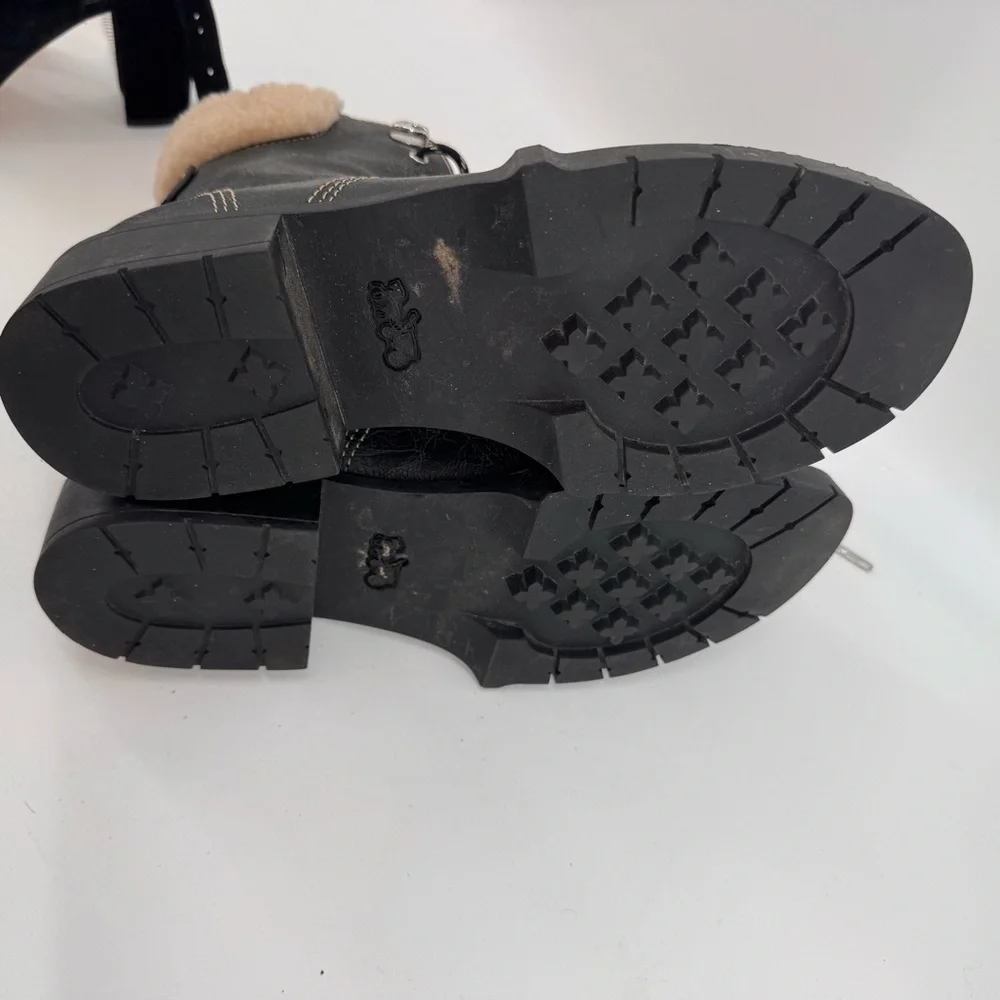 Coach Black fuzzy combat boots